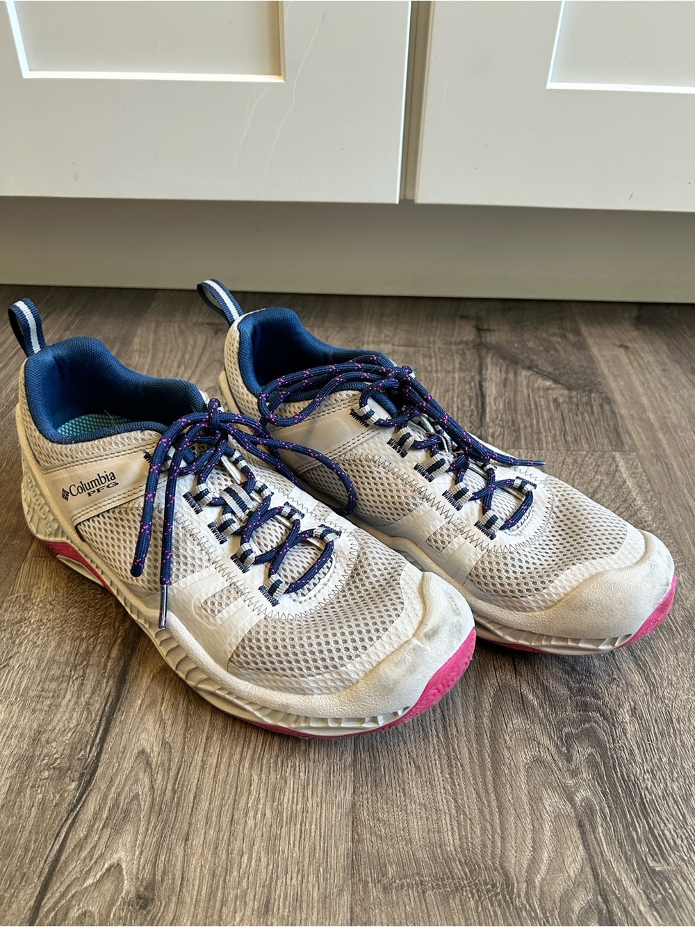 Columbia White Mesh Sneakers with Blue and Pink Details